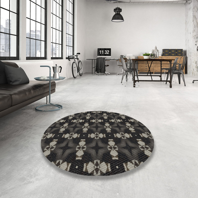 Tapis décoratif noir Schmucker, Rond 7 pi