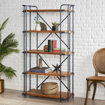 Kaeden  Ladder Bookcase with Wood Shelves & Iron Frame