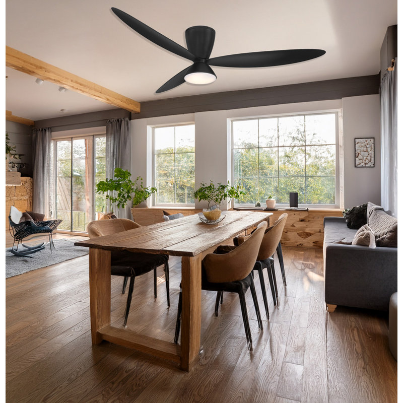 Hourglass 58" Led Smart Flush Mount Ceiling Fan, Black, Black