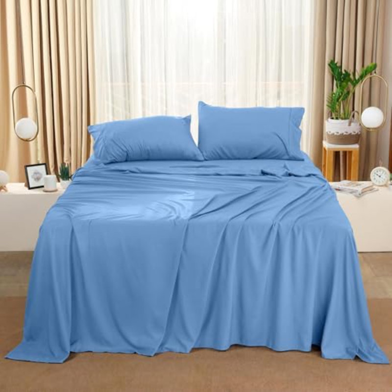 Full Sheet Set – 4 Piece Bed Sheets For Full Size Bed, Soft And Breathable Microfiber, Includes 1 Fitted Sheet, 1 Flat Sheet And 2 Pillowcases (Dutch Blue)