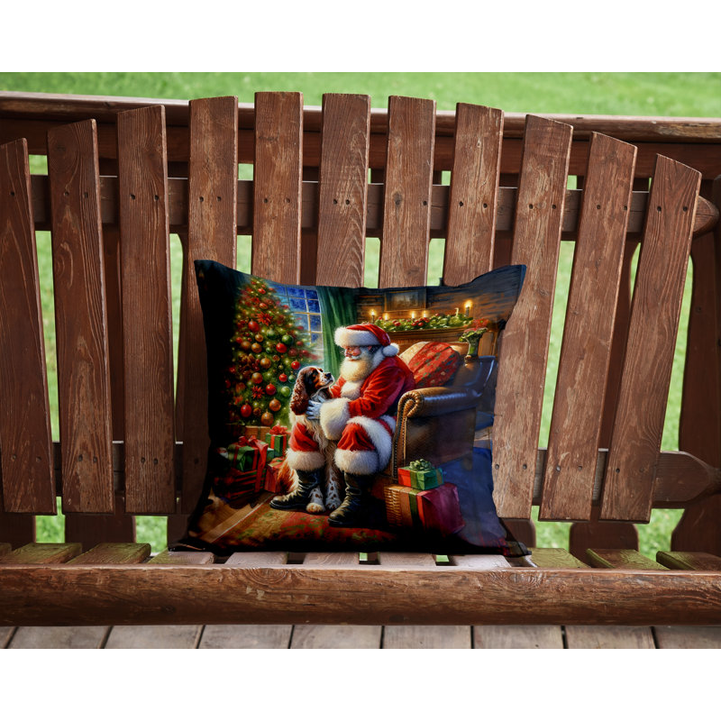 Coussin Welsh Springer Spaniel and Santa Claus, H 14 po x l 14 po