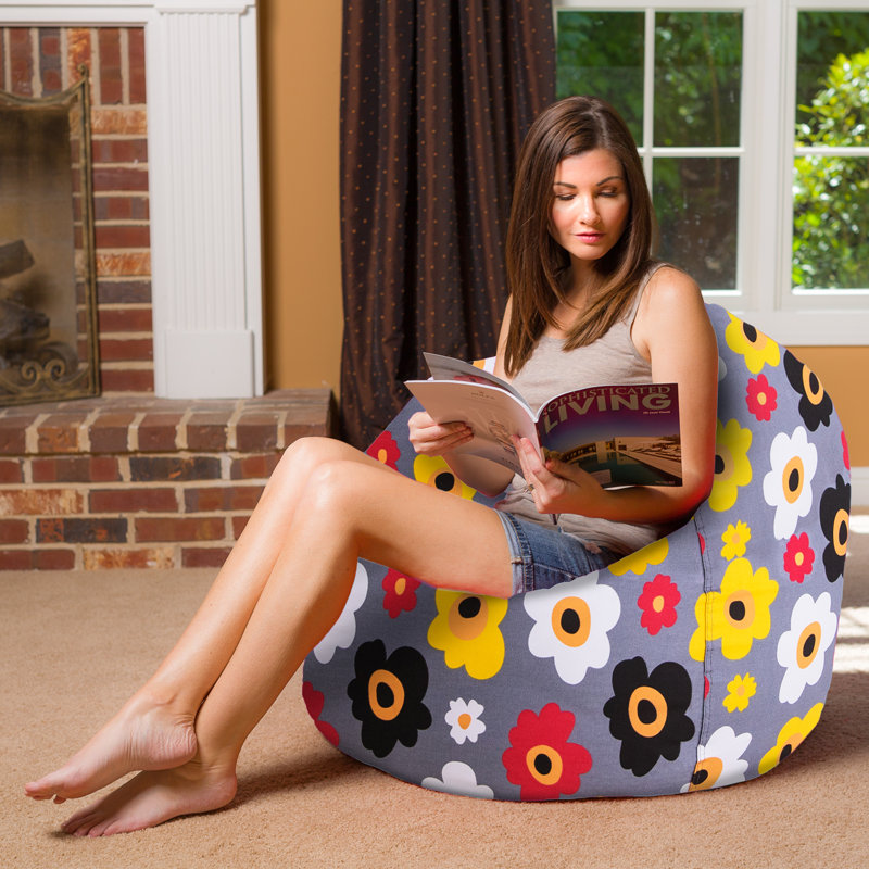 Outdoor Friendly Classic Bean Bag, X-Large-48in, Canvas Multi-coloured Flowers on Grey