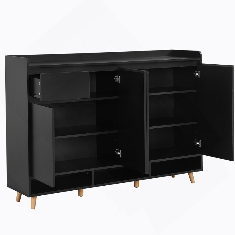 Armoire décorative, armoire à chaussures avec tablettes réglables, buffet avec pieds en bois massif pour le vestibule et le salon