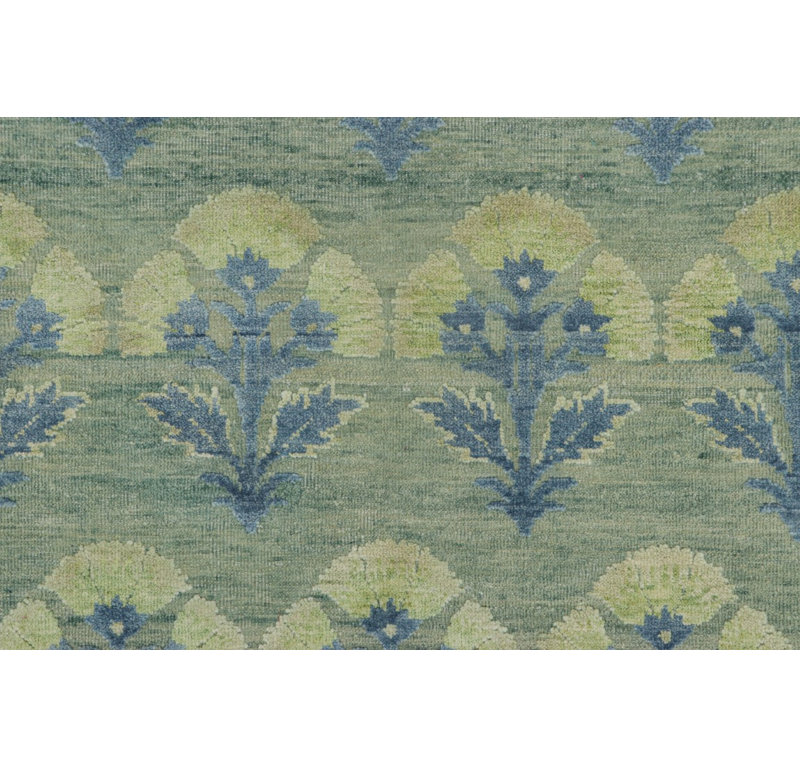 Rug & Kilim’S Oversized Block Print Custom Rug Design, Blue And Green Florals, Rectangle 6' x 9'
