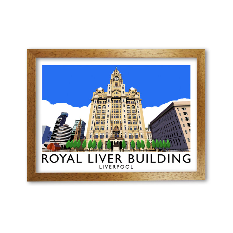 Royal Liver Building Liverpool by Richard O'Neill - Print, 42cm H x 59.4cm W x 3cm D, Honey Oak Framed