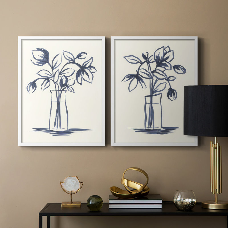 Indigo Bud Vase I-Premium, reproduction encadrée - prêt à être accroché - aucun clou requis - aucun clou requis, Blanc