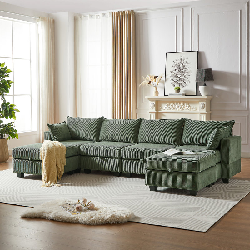 Canapé modulaire 113,5 po Sectiona, Velours côtelé vert
