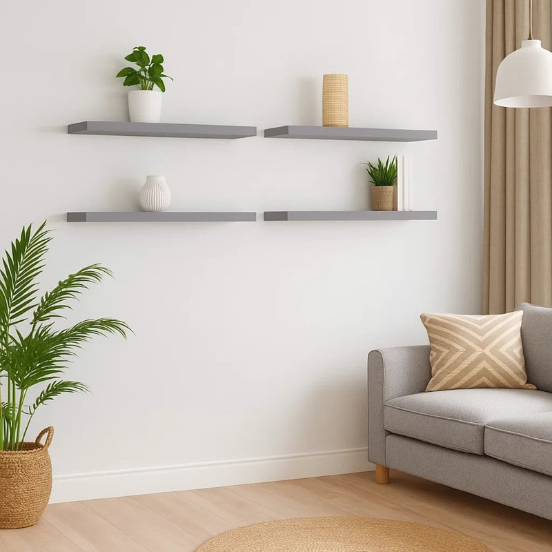 Ensemble de 4 tablettes murales Zyno, panneau de fibres à densité moyenne gris mat, design moderne 32 po