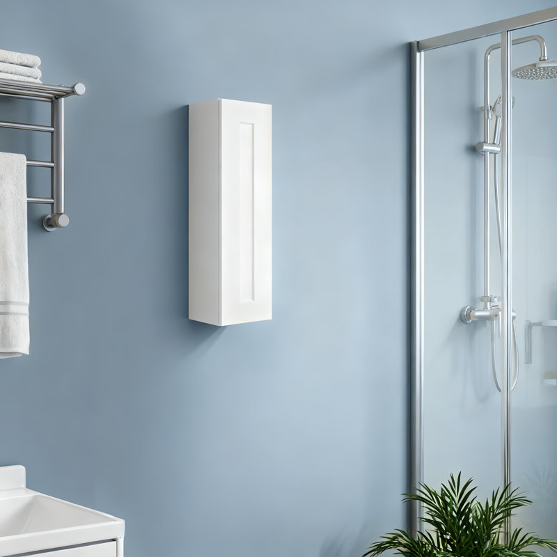 Armoire murale blanche de style Shaker en bois massif de 23 cm (9 po) avec 2 étagères réglables, bois et bois composite, monobloc, blanche, à assembler