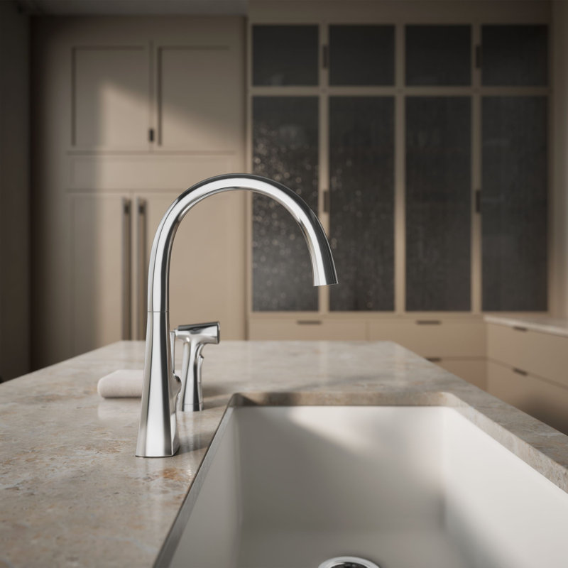 Graze Kitchen Sink Swing Spout Faucet With Sidespray, Polished Chrome