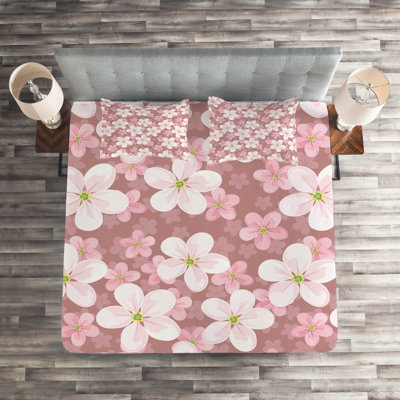 Cherry Blossom Eclectic Polyester Floral Coverlet