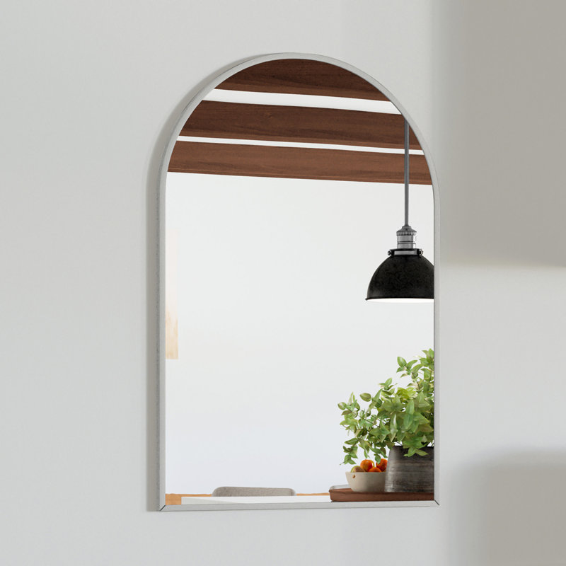 Maeve Metal Arch Wall Mirror, Brushed Silver, 30" x 20"