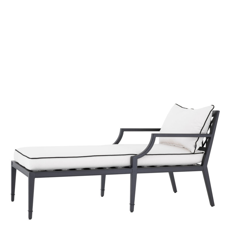 Bella Vista Outdoor Chaise Lounge, Black Frame/White Cushion
