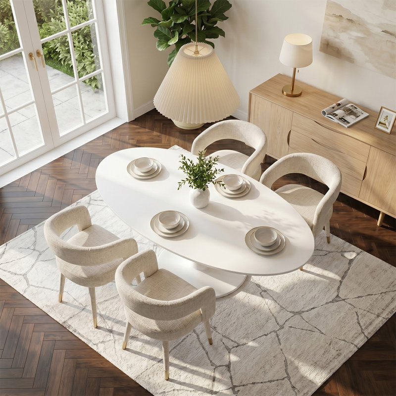 Ensemble de table de salle à manger moderne à piédestal pour 4 personnes avec accoudoirs rembourrés 59 "Modern, Kaki