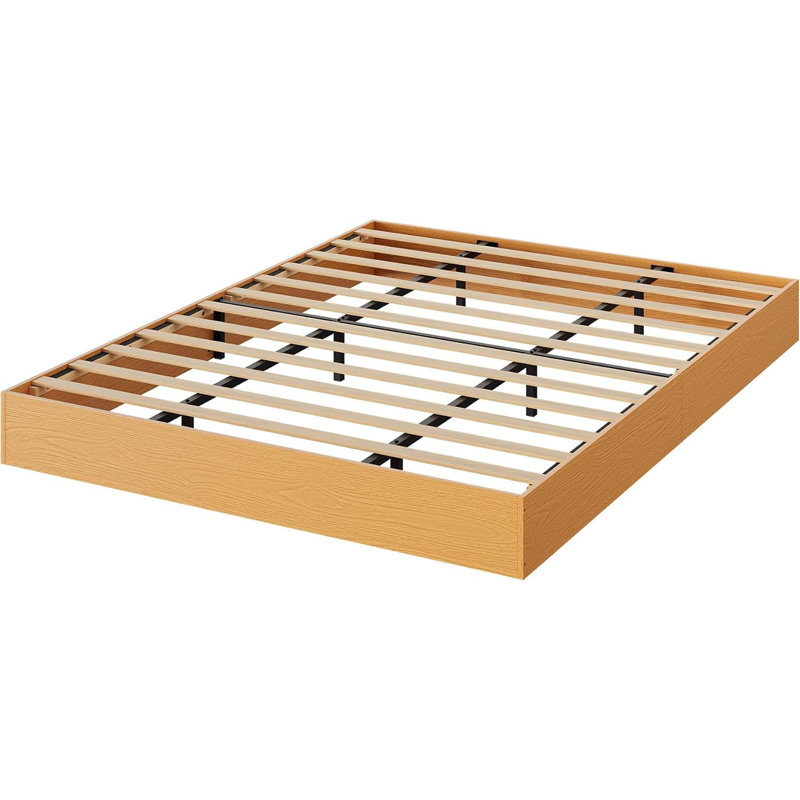 Wood Platform Bed with Sturdy Wooden Slats, Floor-Standing Bed Frame, Modern Minimalist Design Space-Saving Bed Frame, Pine