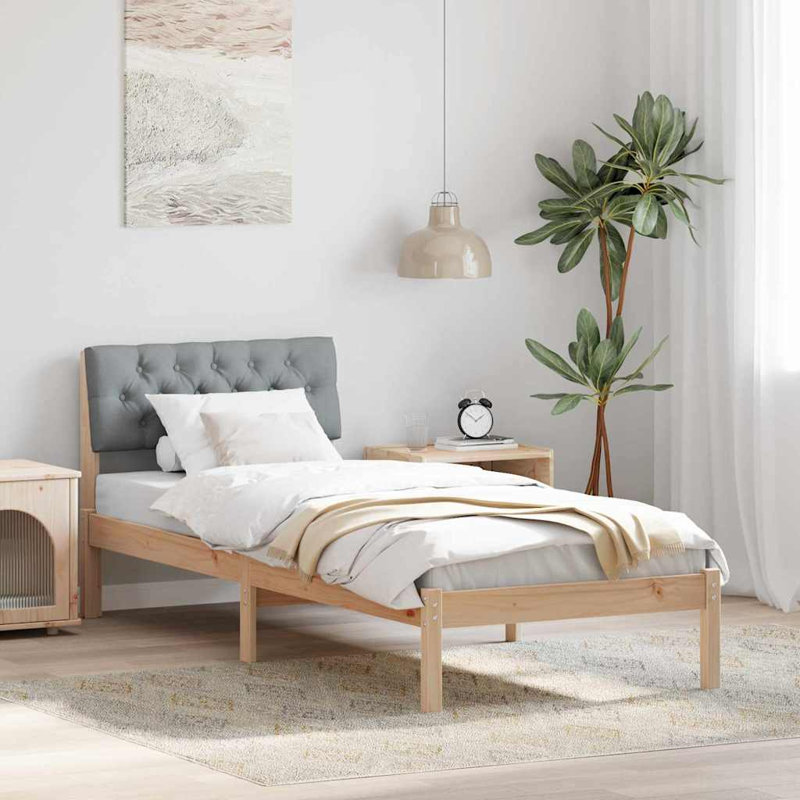 Solid Wood Bed Frame, 80 x 200cm, Brown/Light Grey