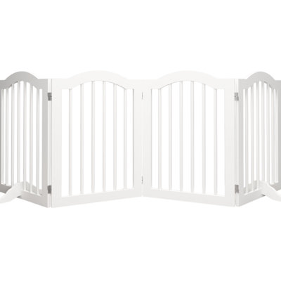 Tall Freestanding Pet Gate, 27.6" Height 4 Panels Wood Fence, For Entryways, Halls, Staircases. Stable And Wooden Folding Doorways, Easy To Install