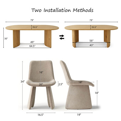 79" Oval Dining Table Set For 8, Modern Wood Grain Dining Room Set With Upholstered Dining Chairs
