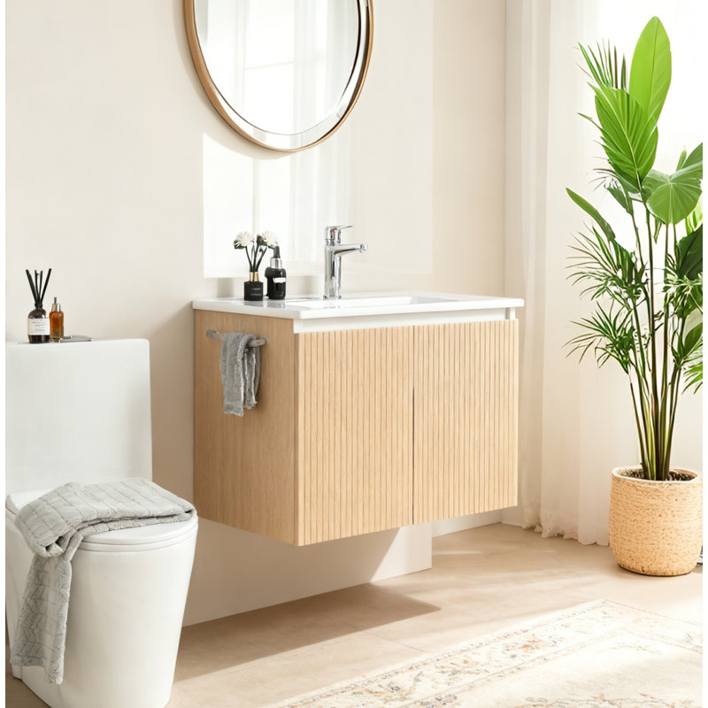 Ensemble de meuble-lavabo mural 24 po avec porte-serviettes noir, Jaune