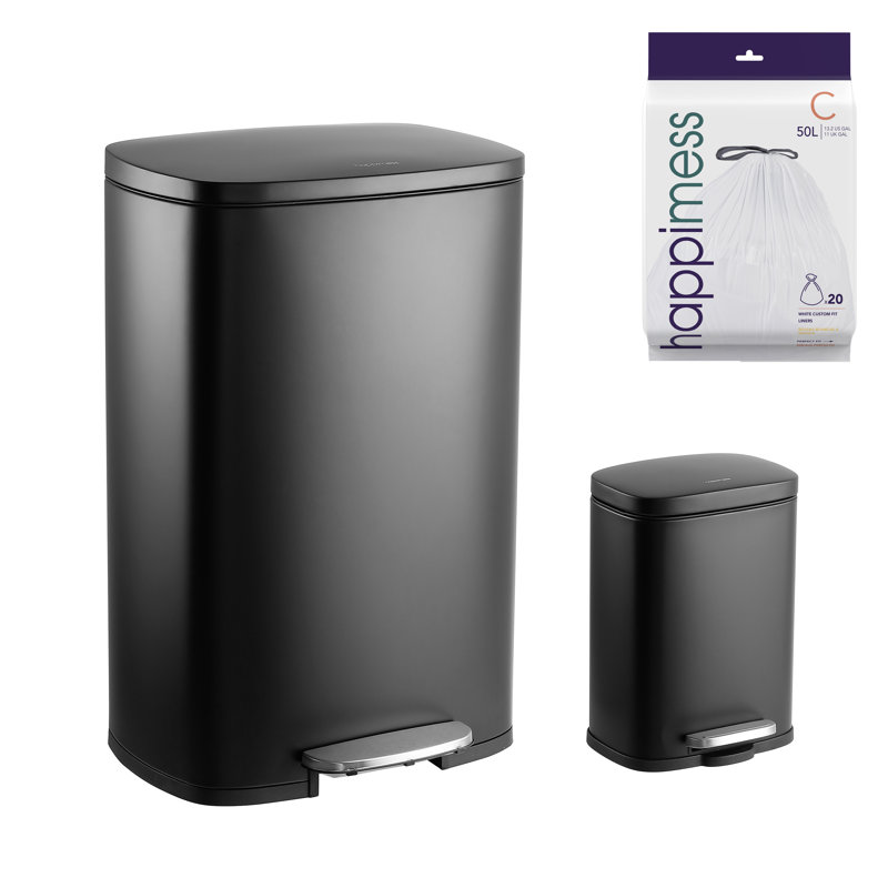 Connor Rectangular 13.2-Gallon Trash Can with Soft-Close Lid and FREE Mini Trash Can, Black