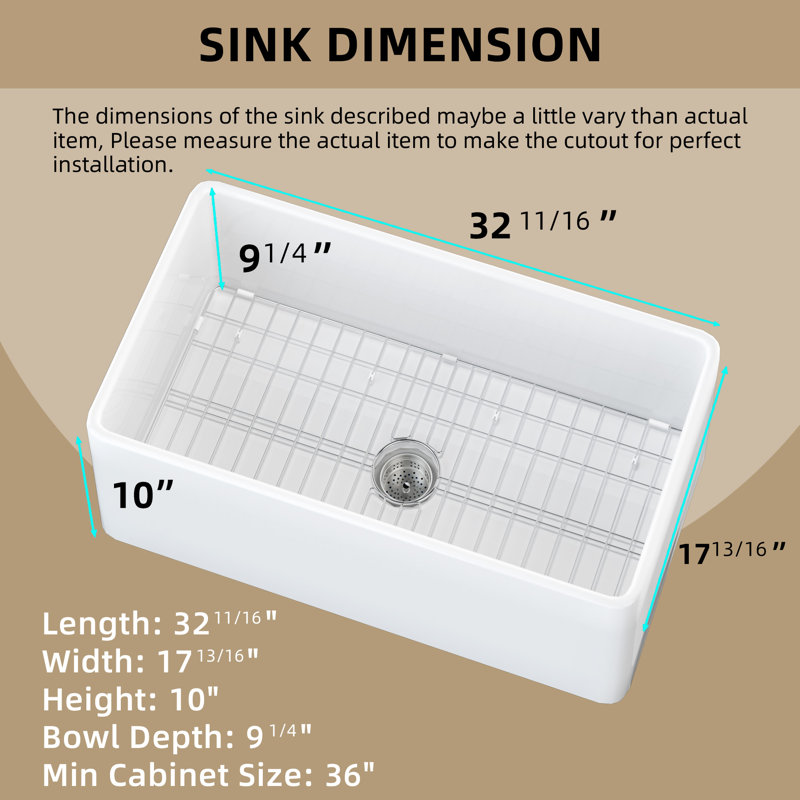 Aqua Fireclay Small White Farmhouse Sink Apron Front Farm Sink Single Bowl Kitchen Sink with Accessory Kit