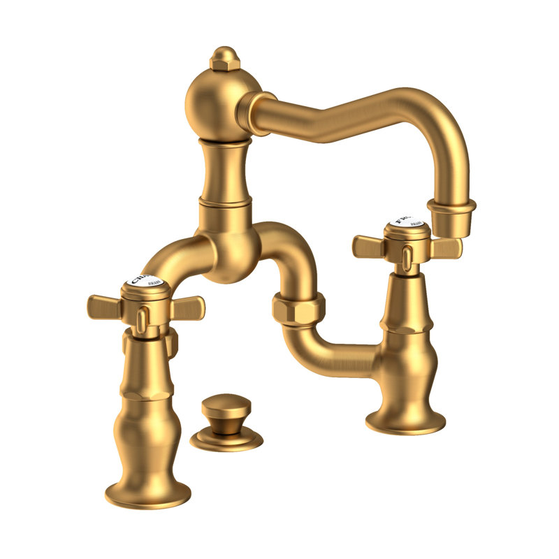 Chesterfield Bathroom Bridge Faucet with Drain Assembly, Satin Bronze (PVD), Bridge