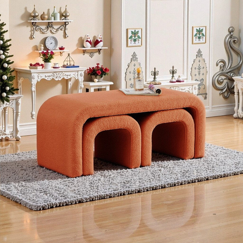 Ensemble de 3 repose-pieds en forme de U avec banc de rangement et tabouret 44 + 18 tabourets, Orange