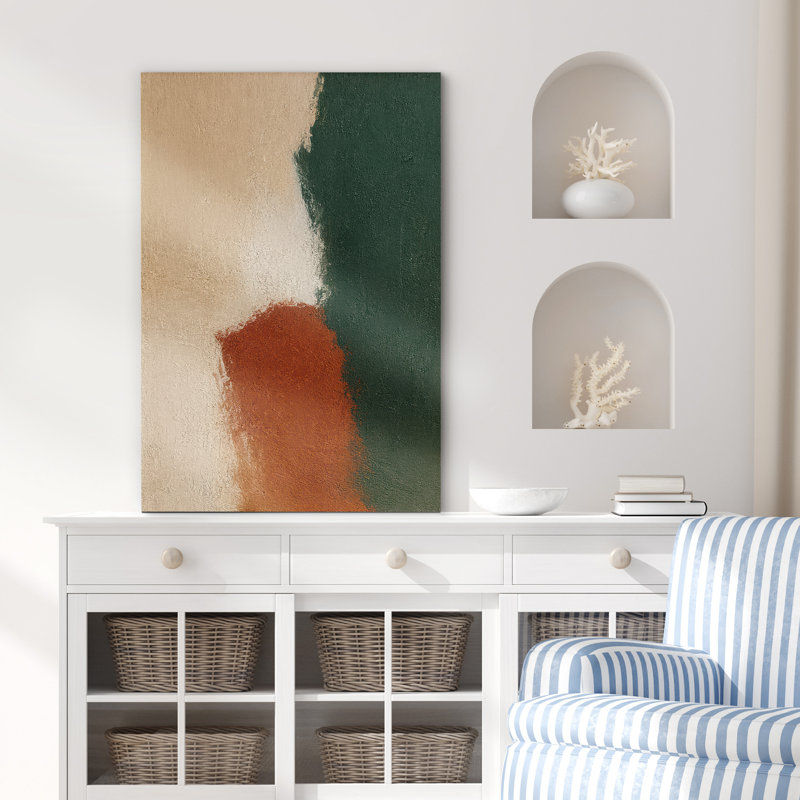 Vert, rouille et beige, art abstrait, reproduction d'art sur toile encadrée, H 36 po x l 24 po x P 1,5 po, Toile tendue