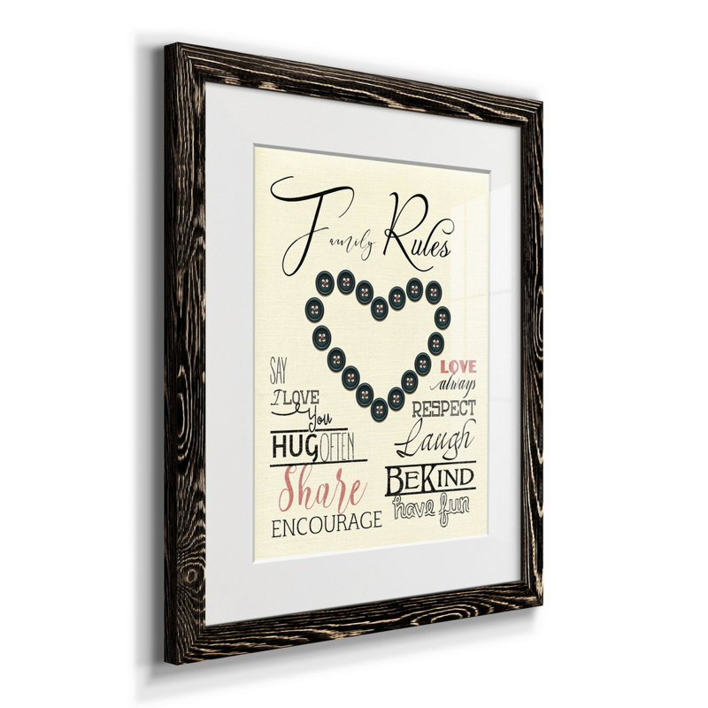 Family Rules Boutons - Impression de cadre photo sur papier, H 20 po x l 17 po x P 1,5 po, Noir