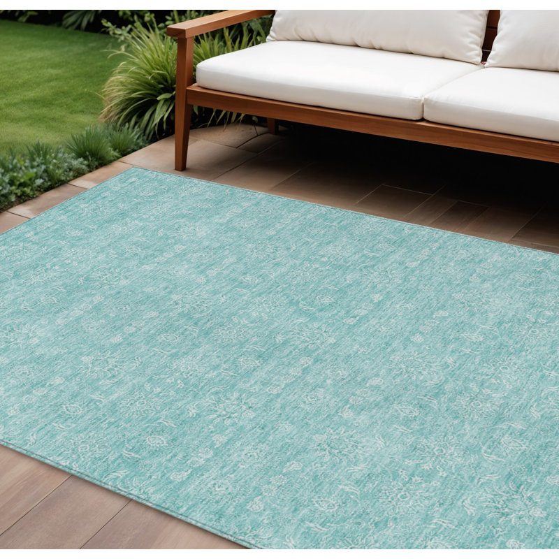 Tapis intérieur lavable à motif floral turquoise et ivoire 9 pi x 12 pi