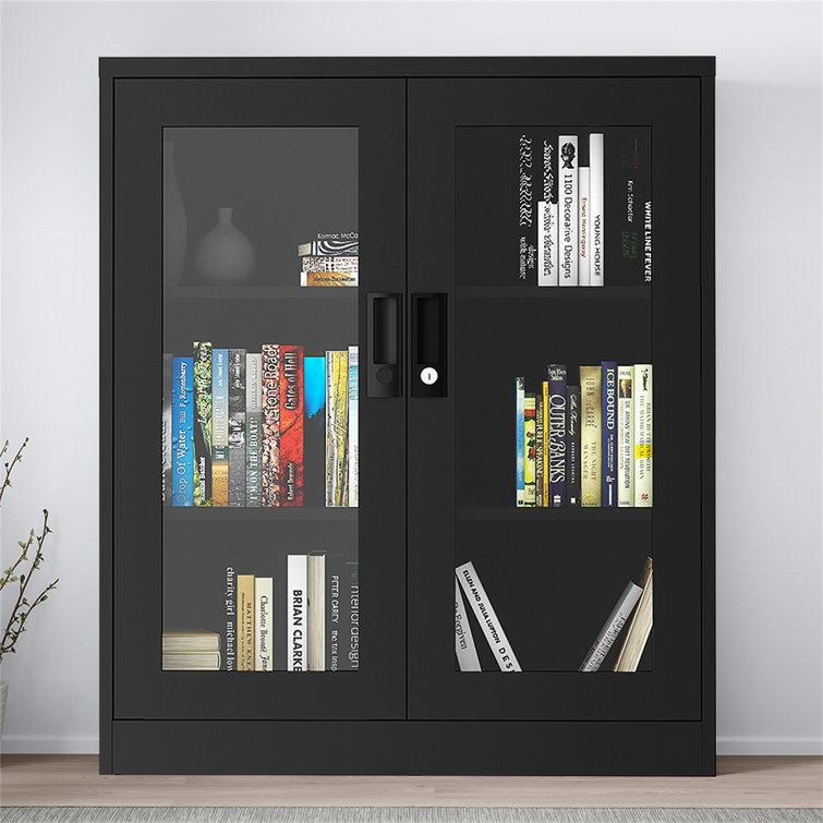 Pacific Landing 5-Shelf Glass Curio Cabinet in Black and Clear