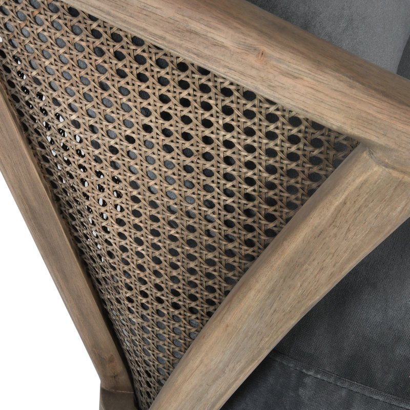 Gray Velvet Handcrafted Accent Chair with Wood Legs