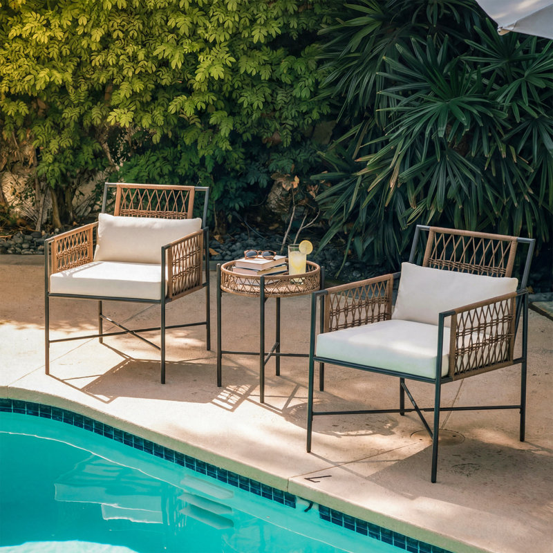 2-Person Outdoor Patio Conversation Set With Cushions, Modern 3-Piece Bistro Set