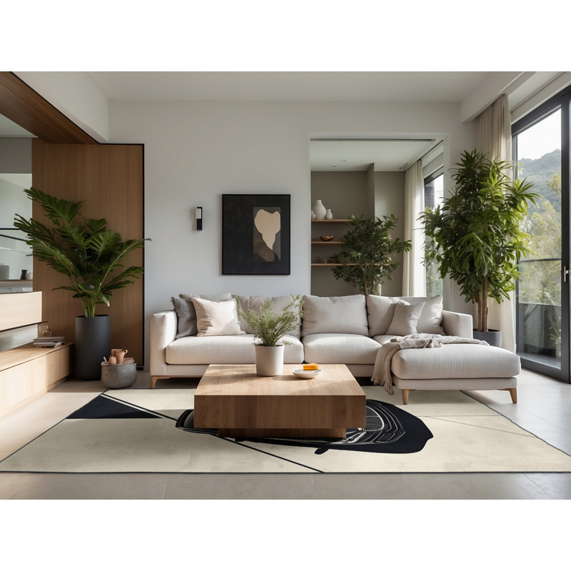 Soft Plush Eddleman Luxury Sedan Posh & Luxe Area Rug in Beige – Black Binding, 8x10
