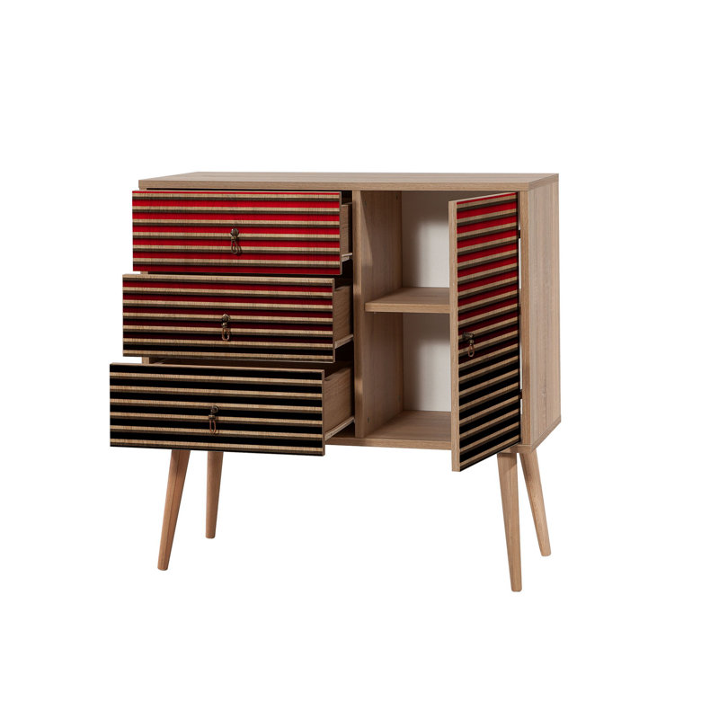 Schulter 3 Drawer 90cm W Combo Dresser, Red/Black