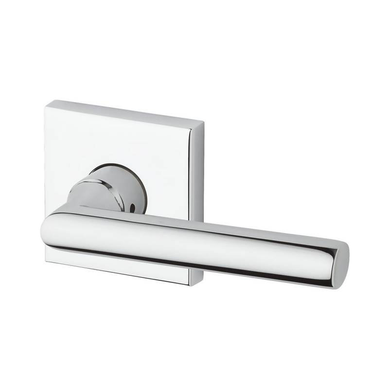 Tube Keyed Door Lever with Contemporary Square Rose, Keyed Different, Polished Chrome, Yes