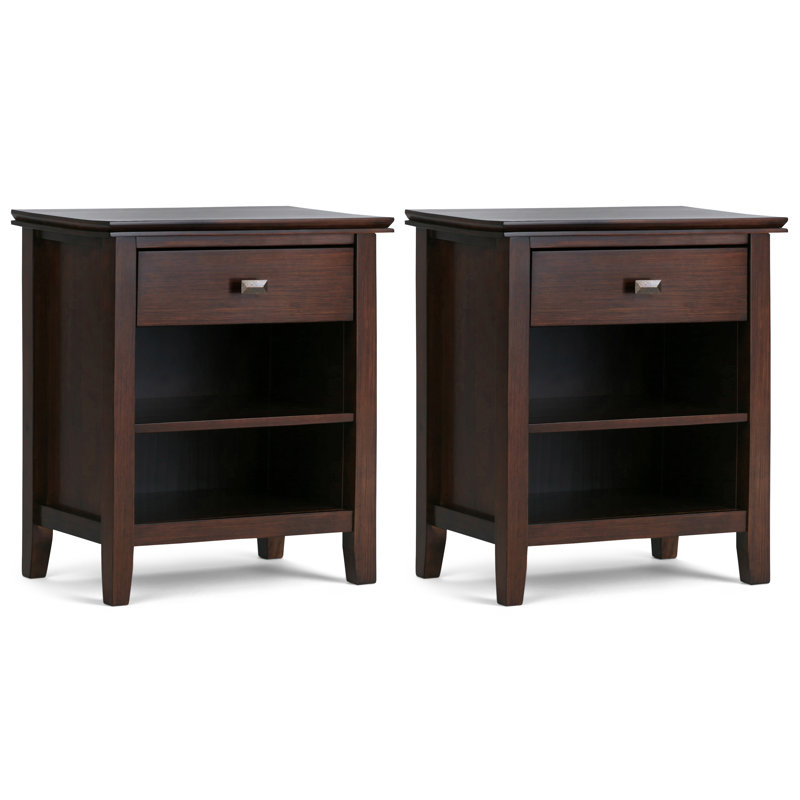 Table de chevet transitionnelle en bois massif brun Hollet de 24 po Hollis (ensemble de 2), Marron foncé