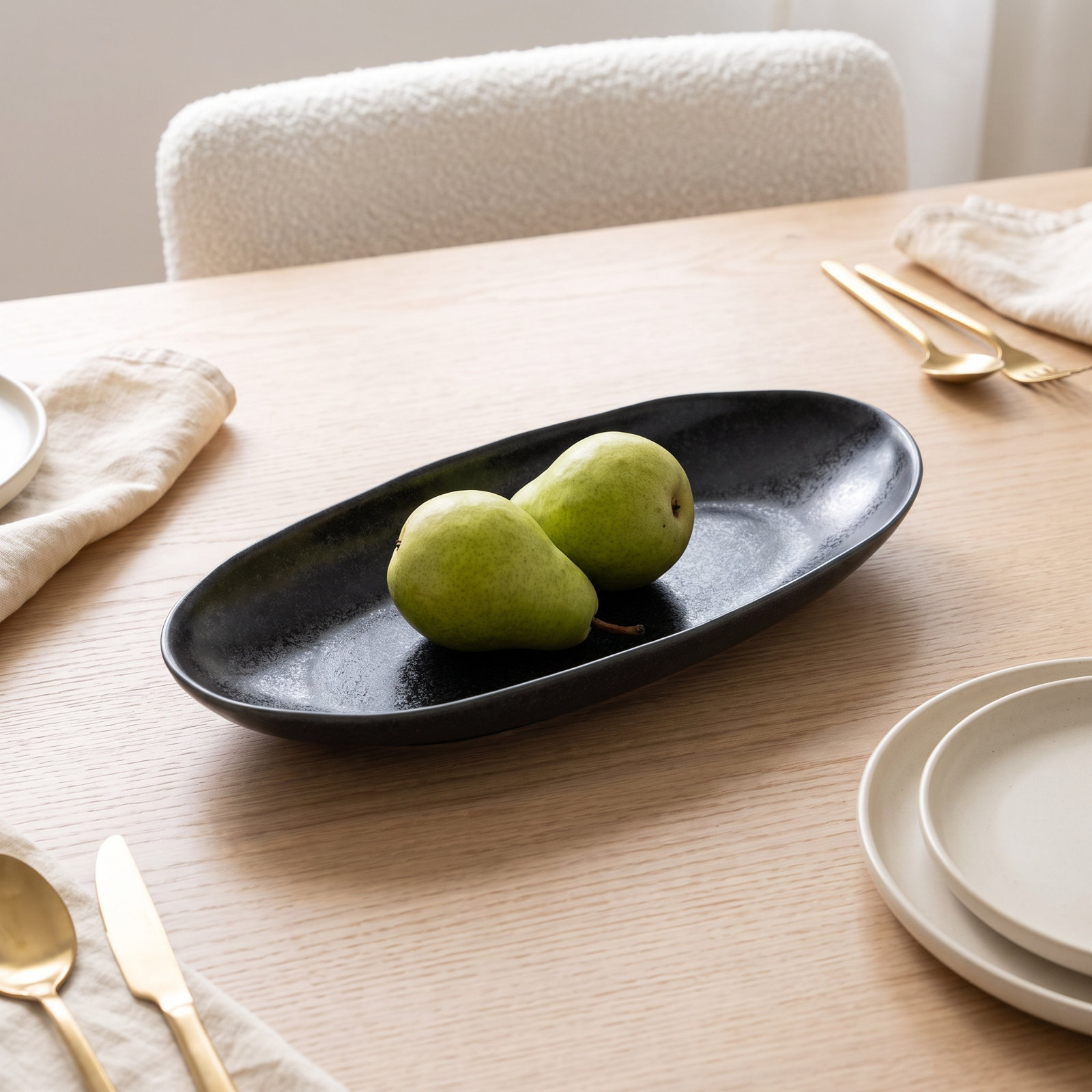 Livia Oval Platter, Matte Black, 2" H x 13" L x 4.25" W