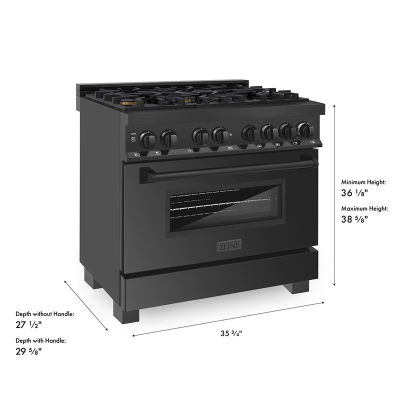 ZLINE 36" Legacy Dual Fuel Range, Black Brass Burners Stainless Steel