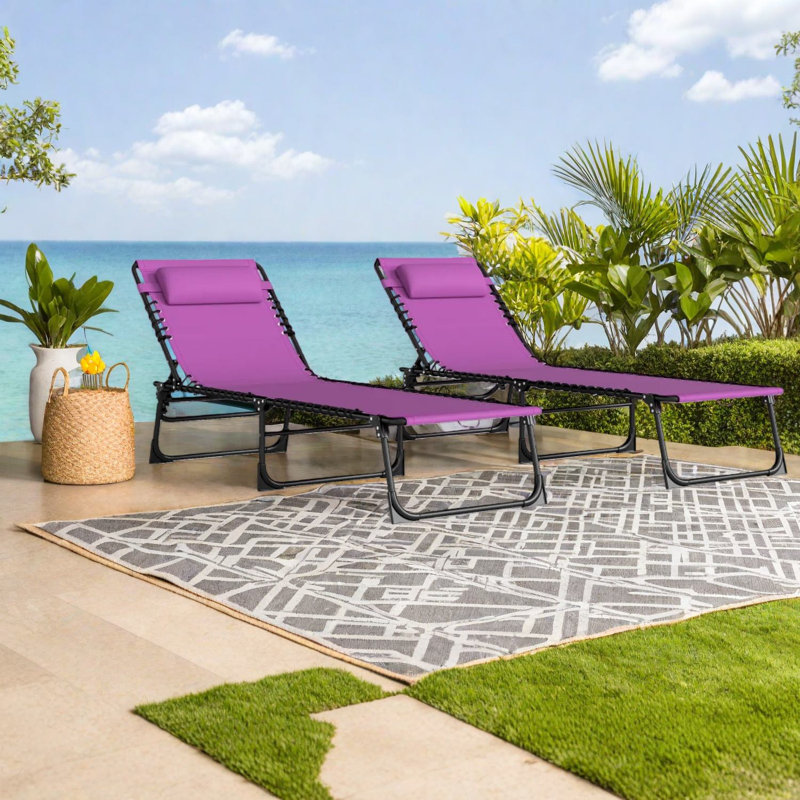 Méridiennes de patio réglables en acier, maille mauve pour un confort extérieur