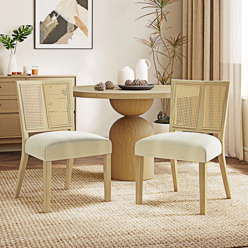Chaise d'appoint en bois (ensemble de 2), Naturel, Beige