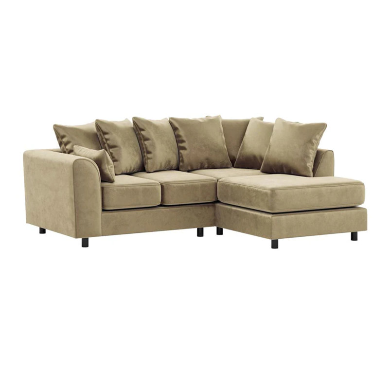 4 Seater Velvet Sofa & Chaise, Right, Beige