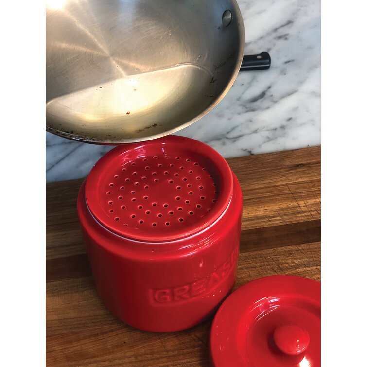 Ceramic Bacon Grease Container With Crystal Lid And Strainer