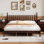 Lit plateforme très grand en bois avec tête de lit en forme de gourde, lit plateforme de style rétro avec support en lattes de bois, noyer