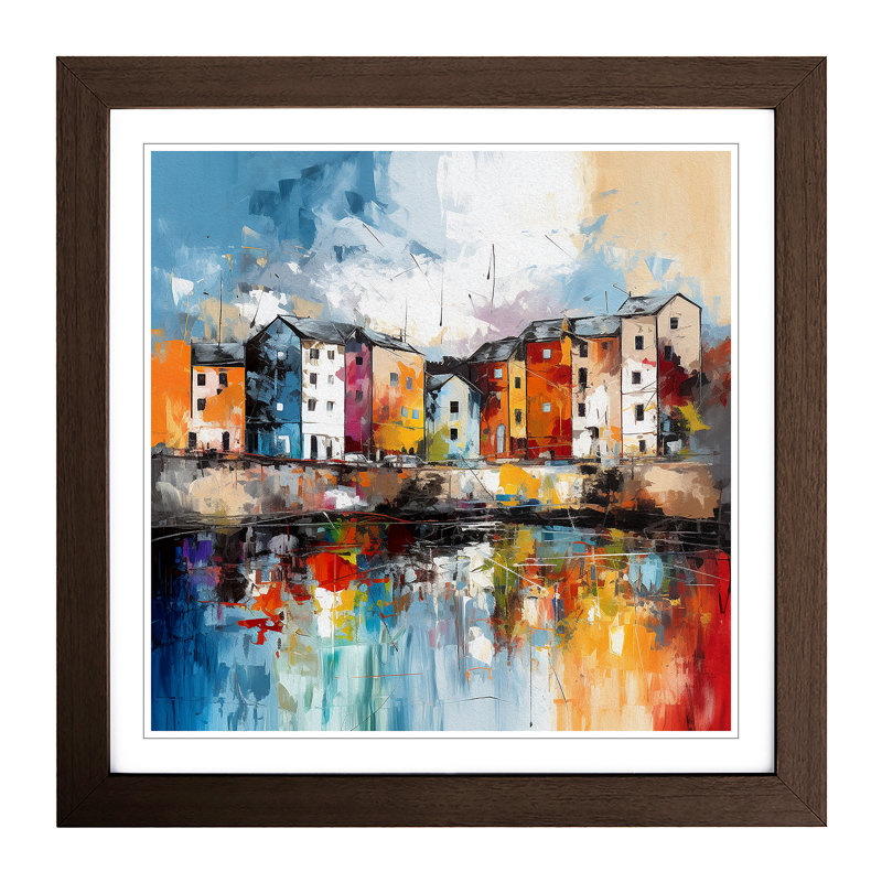 City Of Galway Abstract Art No.3 - Single Picture Frame Print on Wood, Walnut