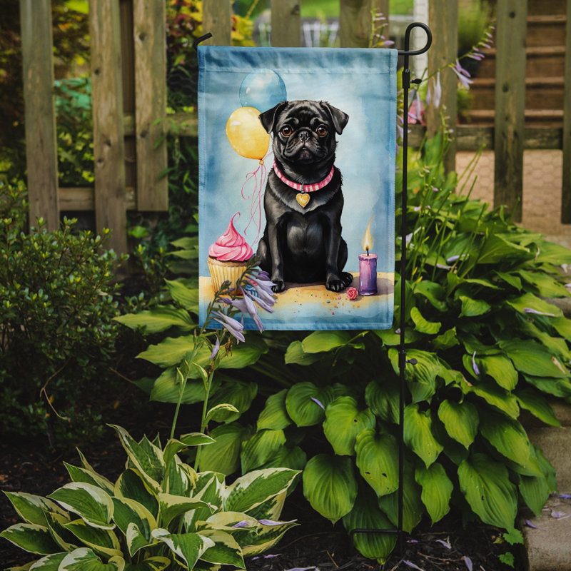 Drapeau de jardin «Happy Birthday», Pug noir