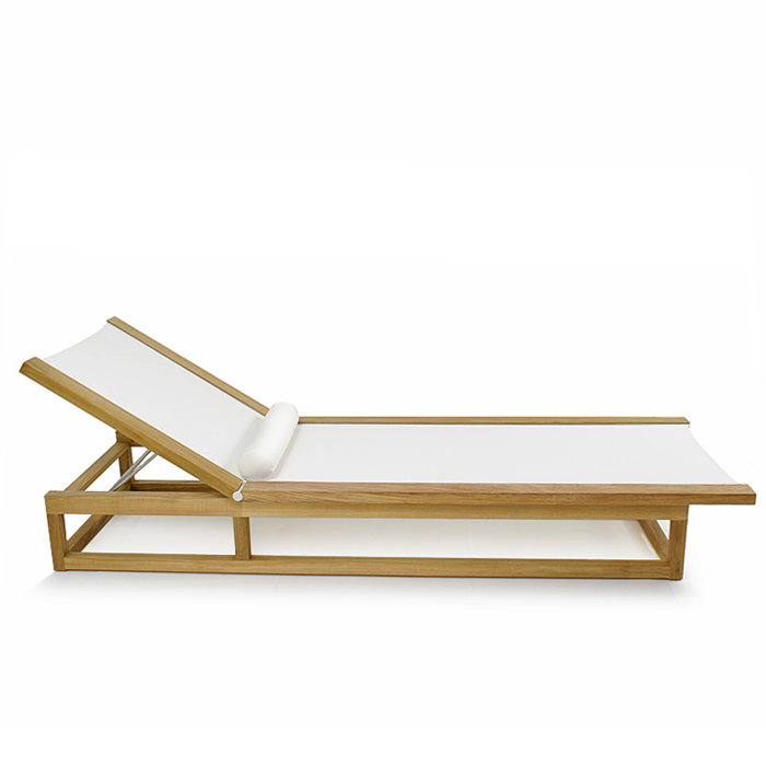 84" Long Teak Single Chaise Sling Lounger