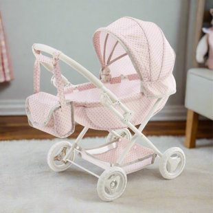 Teamson Kids Polka Dot Princess Baby Doll Pram Stroller, Pink