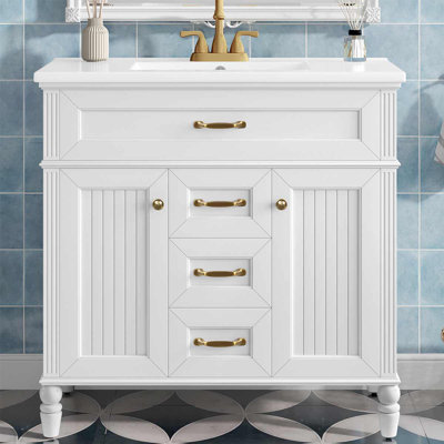 Meuble-lavabo de 36 po avec lavabo en céramique, armoire autoportante avec portes à fermeture douce et 2 tiroirs de rangement