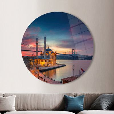 Art mural en verre Ortakoy, paysage urbain en verre pour la décoration intérieure présentant la beauté architecturale unique d'Istambul